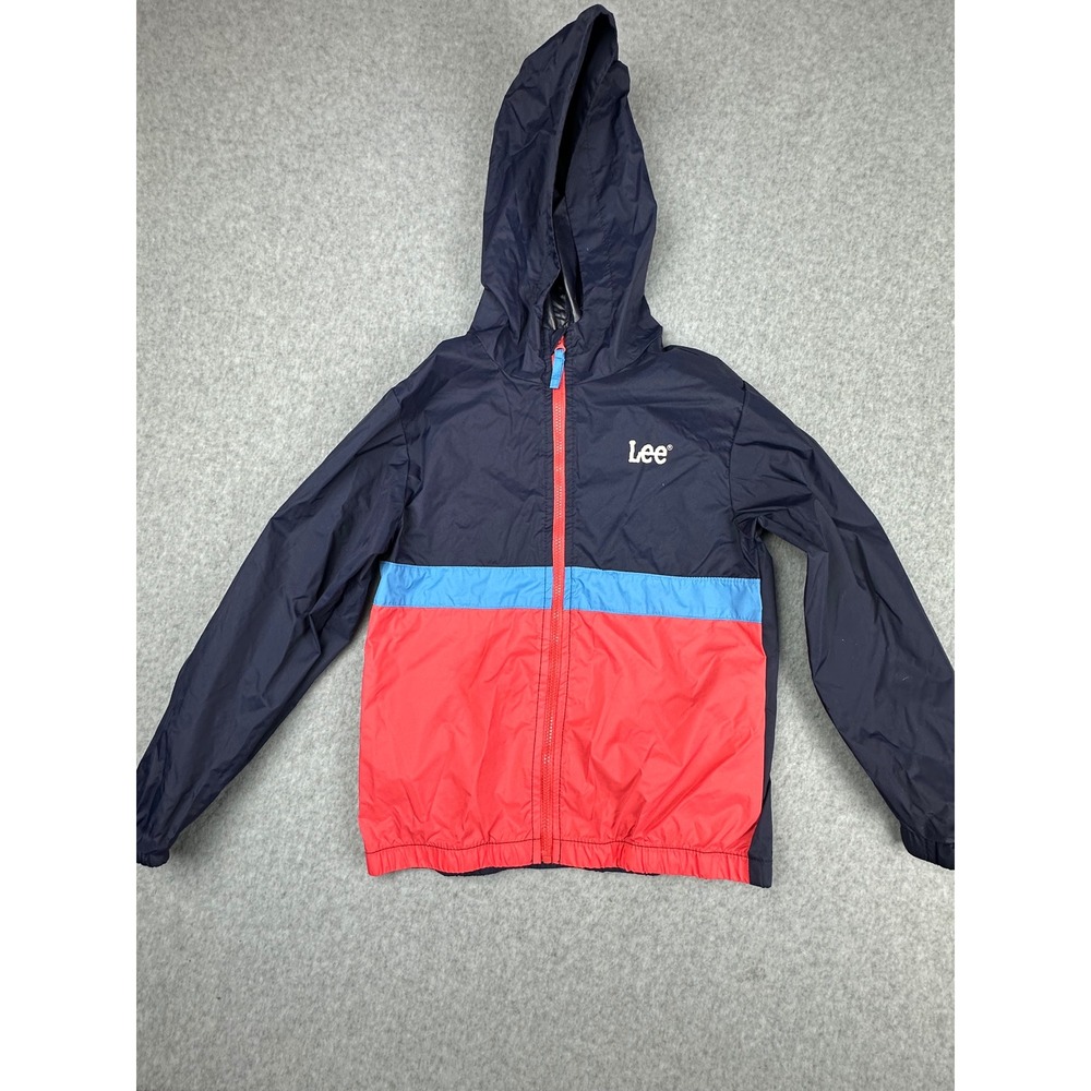Lee Kids Windbreaker Jacket Navy Red Blue Colorblock Hooded Size 6